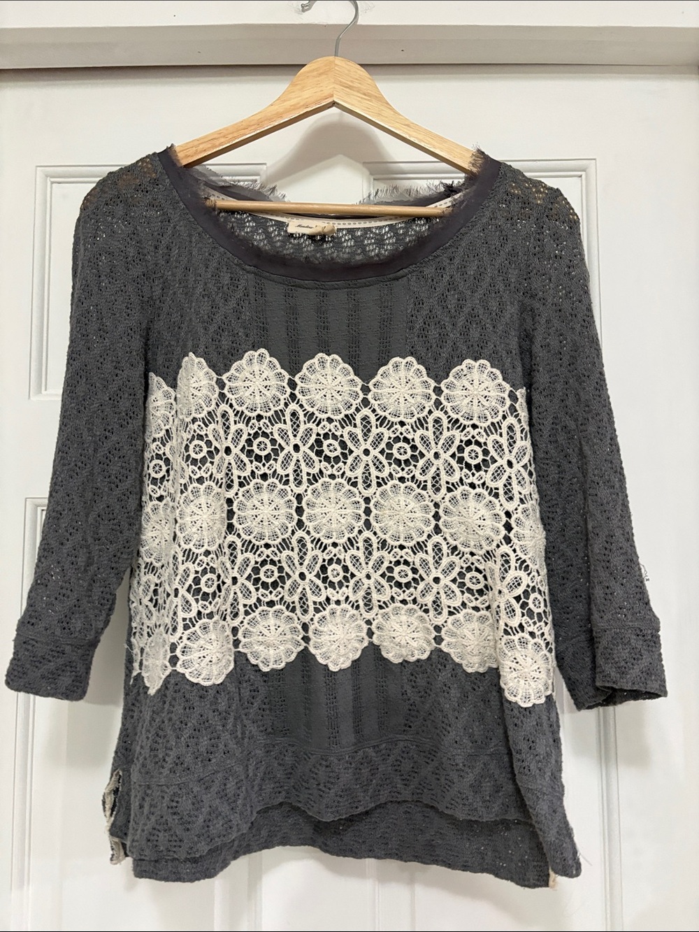 Meadow Rue Charcoal Knit Tunic with Cream Crochet Band